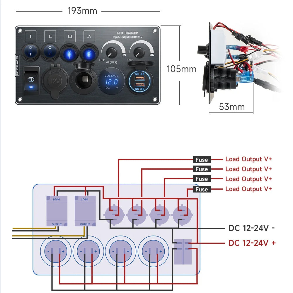 Switch Panel LED Dimmer Switch PD+QC3.0 USB Charger Voltmeter and Power Socket