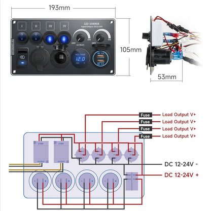 Switch Panel LED Dimmer Switch PD+QC3.0 USB Charger Voltmeter and Power Socket