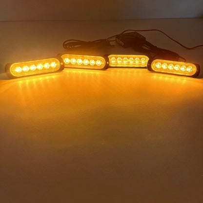 4pcs LED Front Grille Lights Yellow LED Strobe Lights Remote Grill Warning Lamp