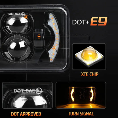 2x Led Headlight 100x165mm Hi/Lo Beam White/Amber DRL for H4656/H4651/4652/H4666