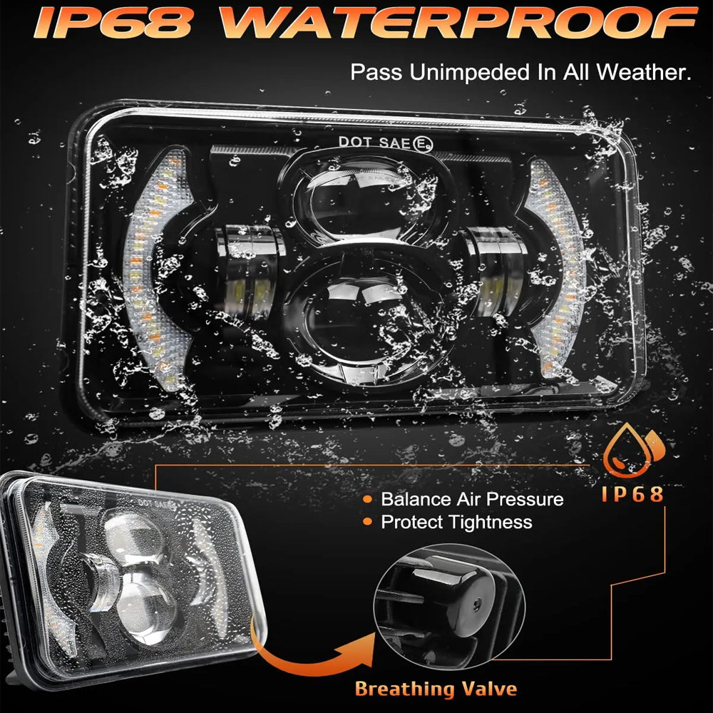 2x Led Headlight 100x165mm Hi/Lo Beam White/Amber DRL for H4656/H4651/4652/H4666