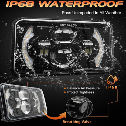 2x Led Headlight 100x165mm Hi/Lo Beam White/Amber DRL for H4656/H4651/4652/H4666