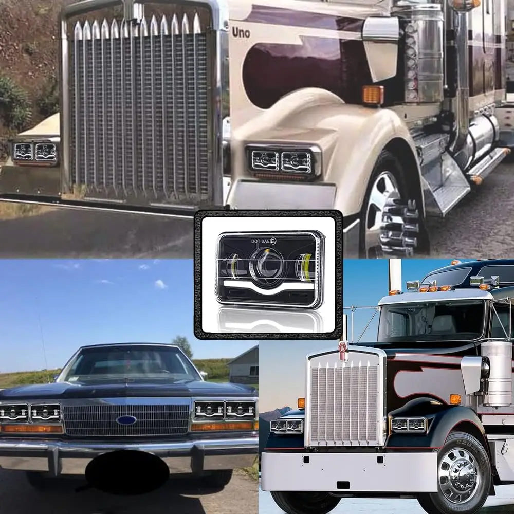 2 x Led Headlight 104x157mm High/Low Beam & Red DRL for H4656/H4651/H4652/H4666