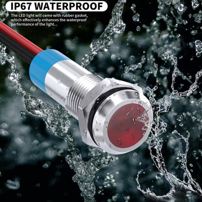 10 x Red LED Indicator Light 12V 6mm Red Pilot Lamp Metal IP67 Car Truck Marine