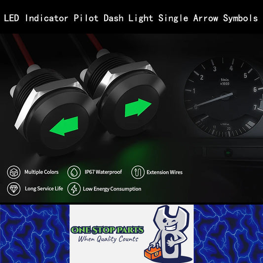 12V LED Indicator Pilot Dash Light Single Arrow 12mm Green LED Indicator Light