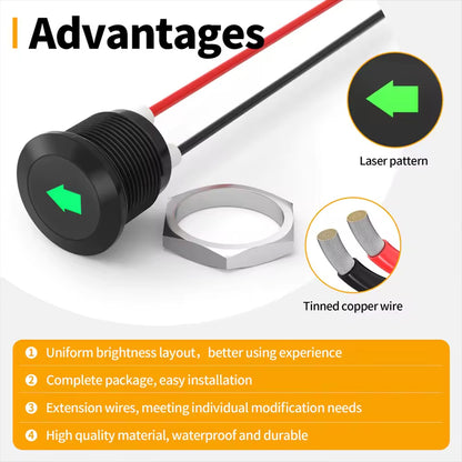 12V LED Indicator Pilot Dash Light Single Arrow 12mm Green LED Indicator Light