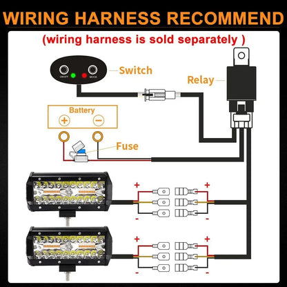 2 x White/Amber LED Light Bar 6 Modes 120W 178x80mm LED Work Light with Harness