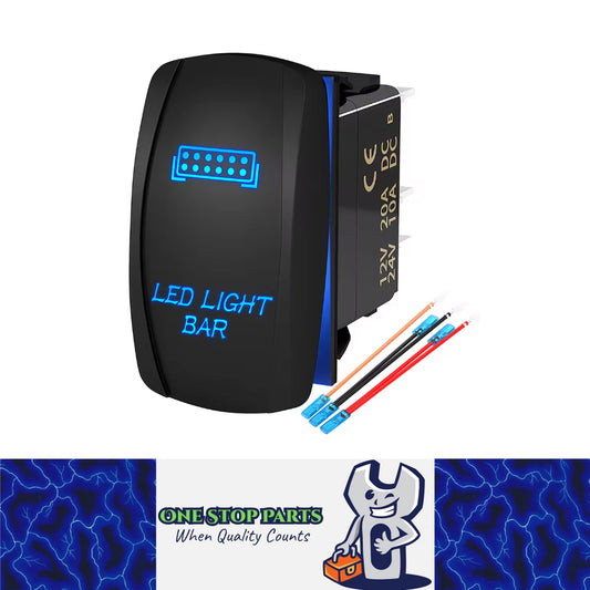 LED Light Bar Switch ON/Off Laser Rocker Switch 12V-24V 20A 5Pin with Blue LED
