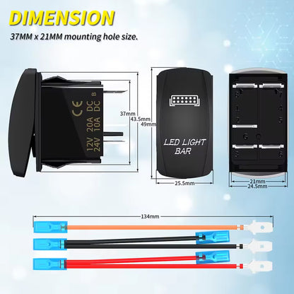 LED Light Bar Switch ON/Off Laser Rocker Switch 12V-24V 20A 5Pin with Blue LED