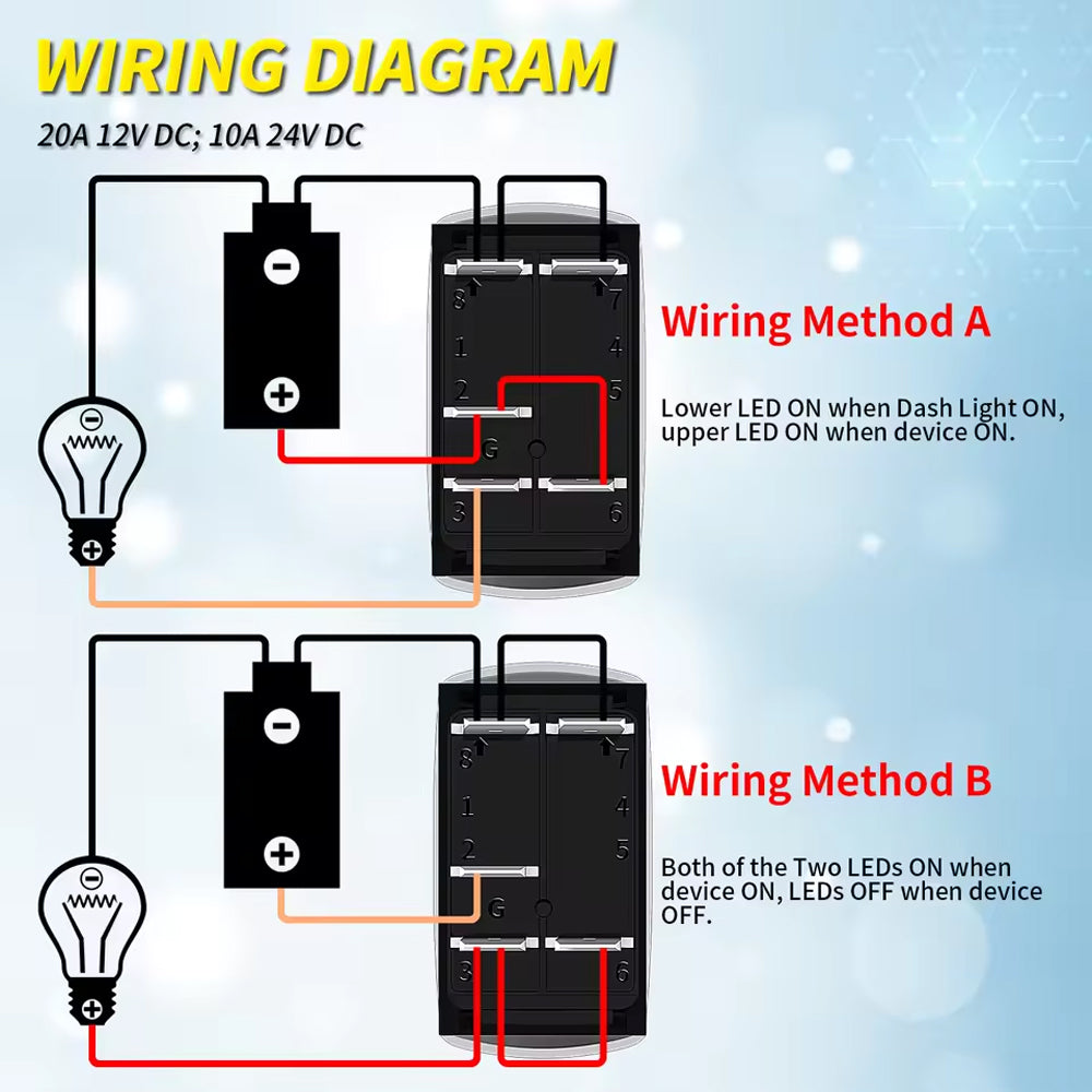 LED Light Bar Switch ON/Off Laser Rocker Switch 12V-24V 20A 5Pin with Blue LED