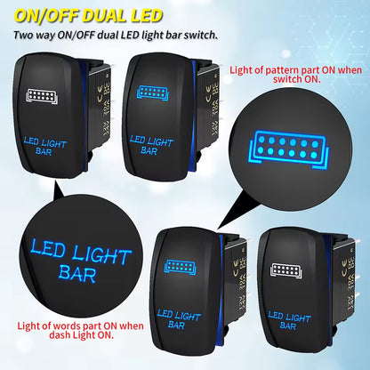 LED Light Bar Switch ON/Off Laser Rocker Switch 12V-24V 20A 5Pin with Blue LED