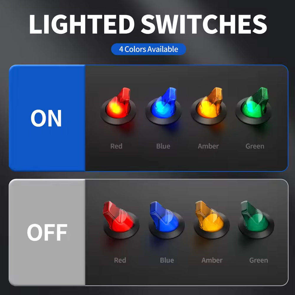 4pcs LED Lighted Toggle Switch Round 20mm 12V 20A ON/Off 3 Pin Car Truck Boat