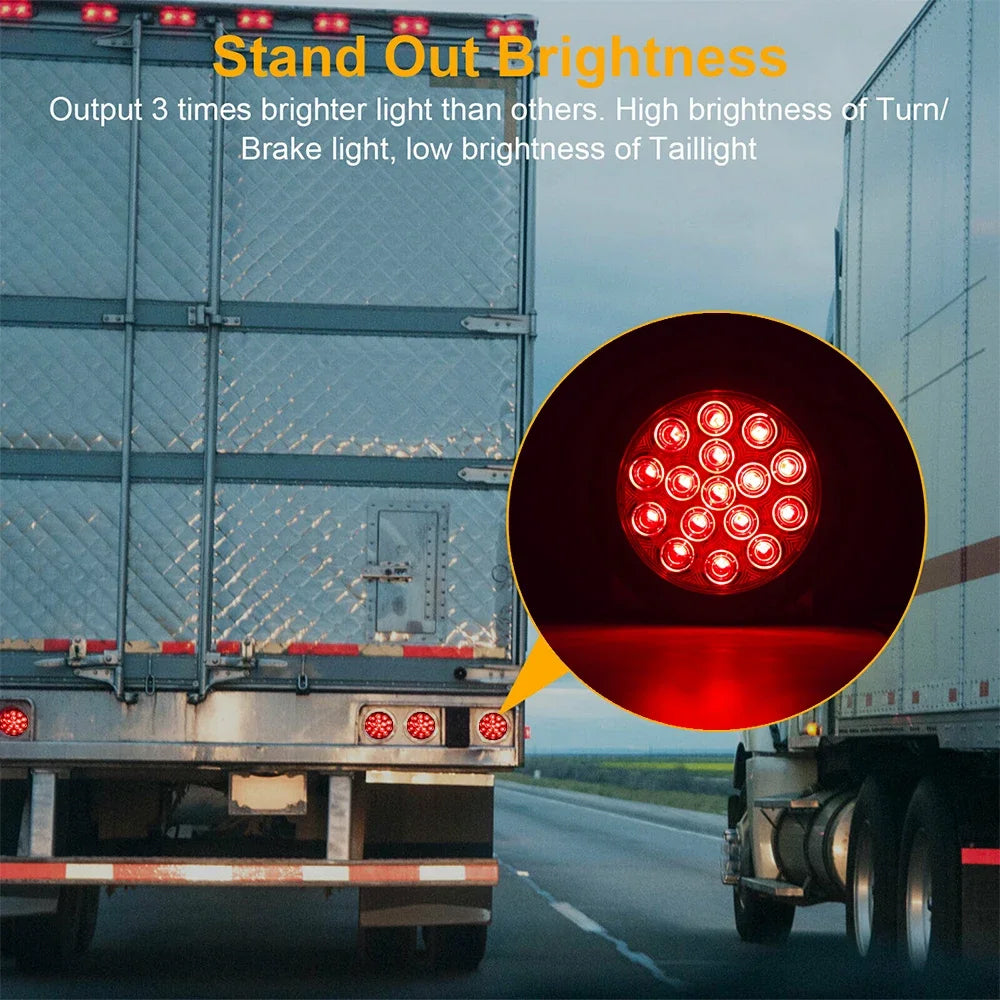 2 x Red LED Rear Light Round 136mm 12-24V Stop/Tail Lamp Caravan Trailer Truck