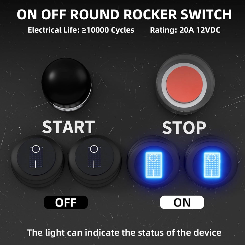 5x Blue LED Round Rocker Switch 3 Pin ON/OFF SPST 20mm with Wire Car Boat Marine