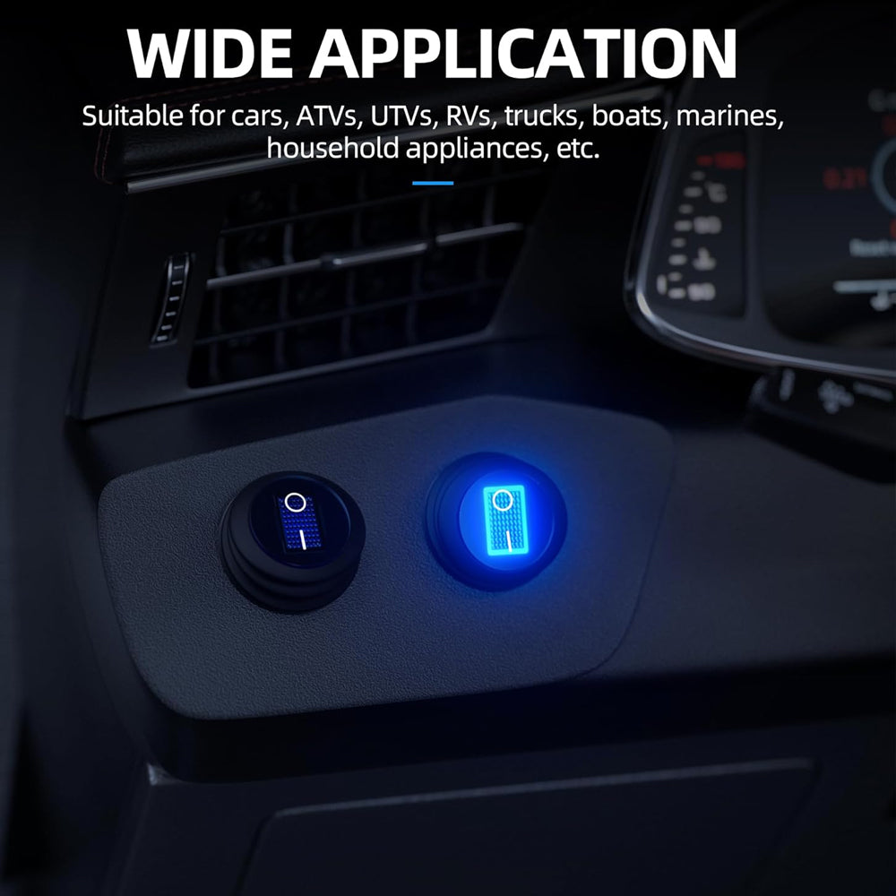 5x Blue LED Round Rocker Switch 3 Pin ON/OFF SPST 20mm with Wire Car Boat Marine