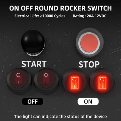 5 x Red LED Round Rocker Switch 3 Pin ON/OFF SPST 20mm with Wire Car Boat Marine