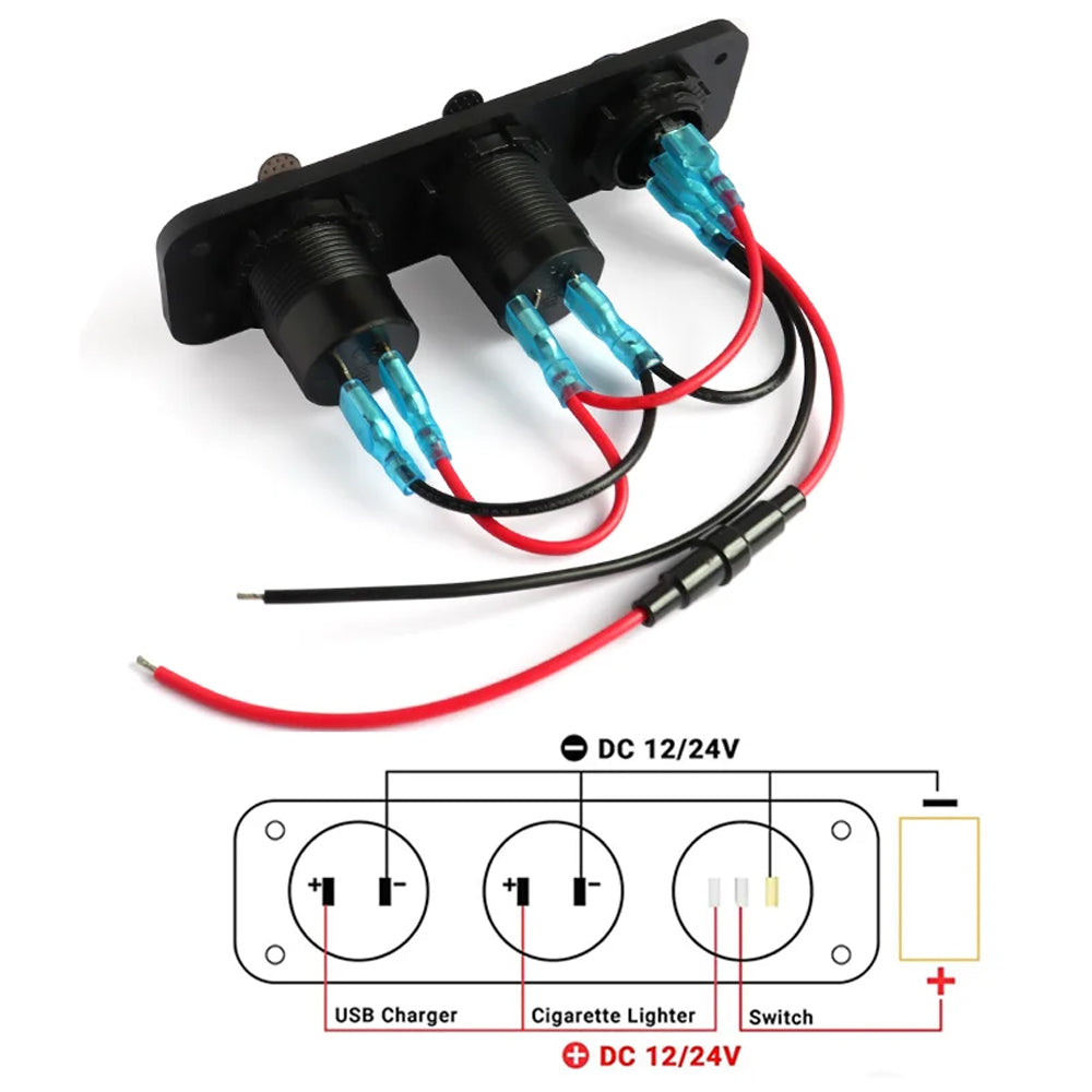 4 in1 Green Switch Panel 12V PD USB C QC3.0 USB Charger Voltmeter Power Socket