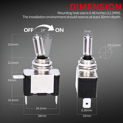 2pcs Blue LED Toggle Switch 12V 20A with Safety Cover ON/Off Switch for Car Boat