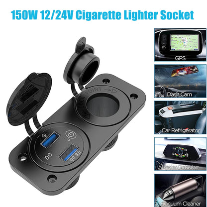 4 in1 Green Touch Switch Panel 12V PD+QC3.0 USB Charger Voltmeter Power Socket