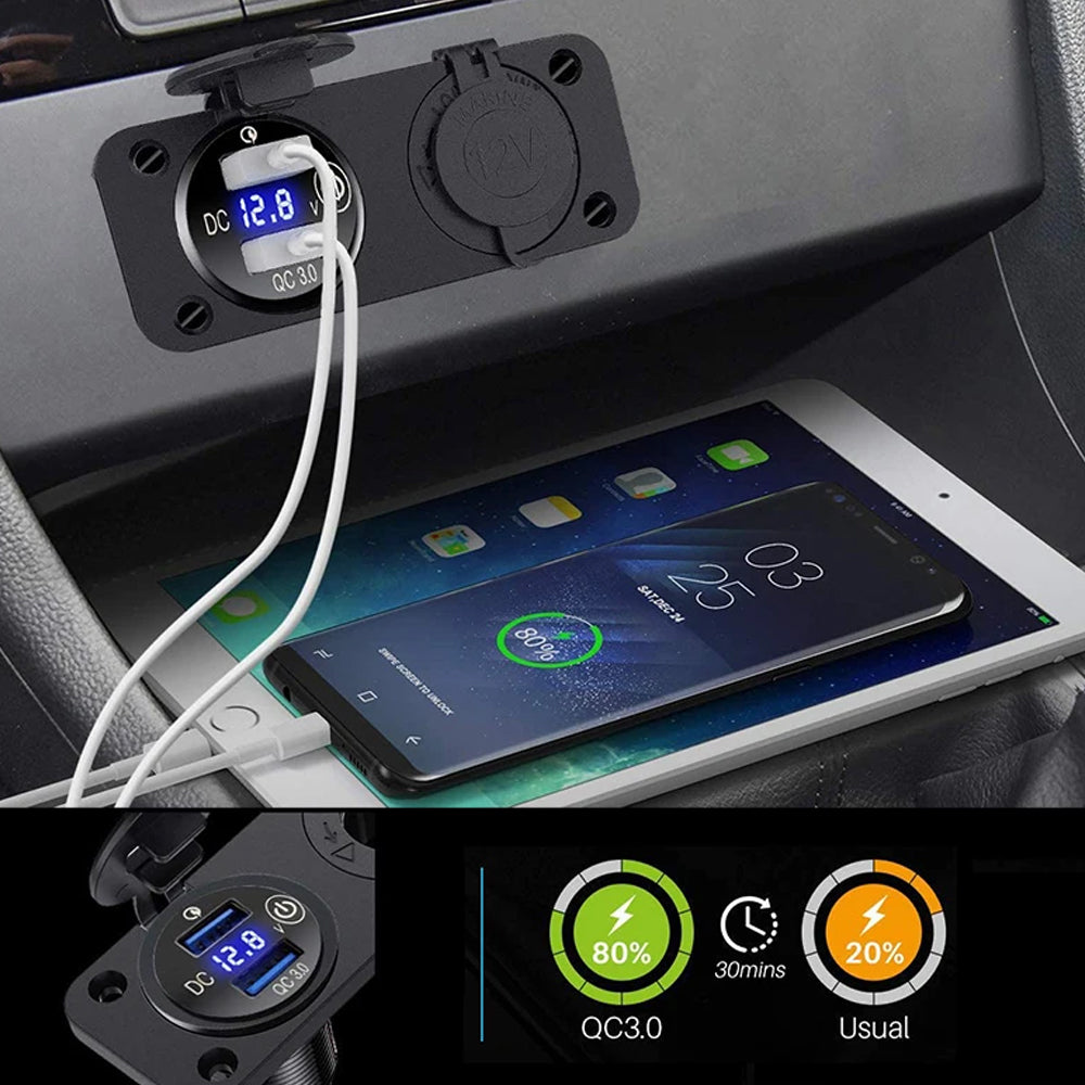 4 in1 Green Touch Switch Panel 12V PD+QC3.0 USB Charger Voltmeter Power Socket