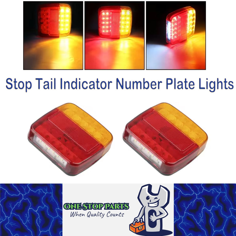 2x 12V LED Trailer Light Stop Tail Indicator Number Plate Light Combo ...