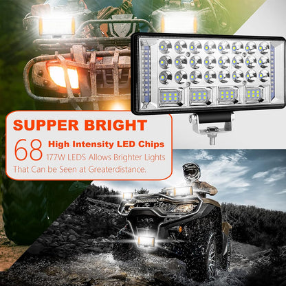 2 x 204W LED Work Light 178x89mm 12-24V 6000K 2 Modes Work Light and Warning