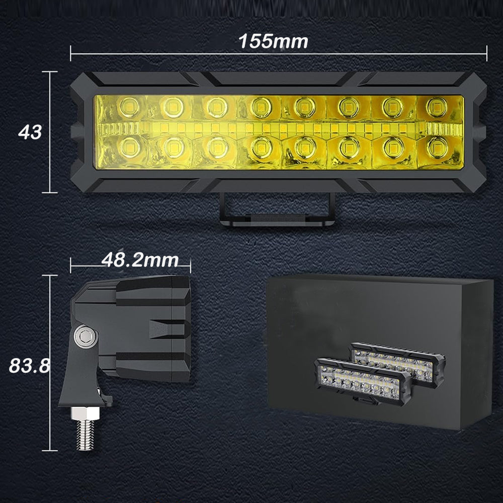 2 x Yellow LED Work Light 50W 155x43mm 12-24V Spot Flood Beam LED Car Boat Light