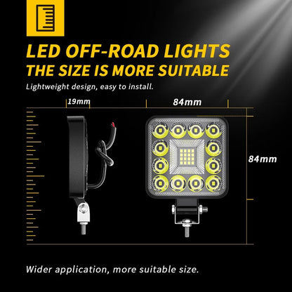 2 x Square LED Work Light 84mm 96W 12-24V 6000K Spot Flood Beam Combo Work Light