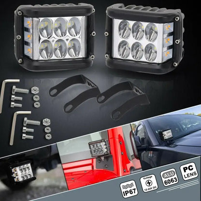 1pc 96x74mm LED Work Light Front White Spot Light & Dual Side Amber Strobe Lamp