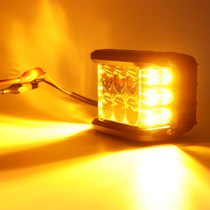 1pc 96x74mm LED Work Light Front White Spot Light & Dual Side Amber Strobe Lamp