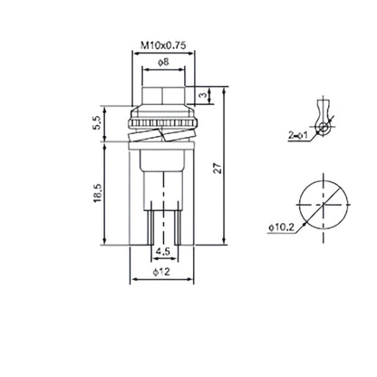 6 x White Push Button Switches Panel Mount 10mm Momentary OFF/ON SPST Switches