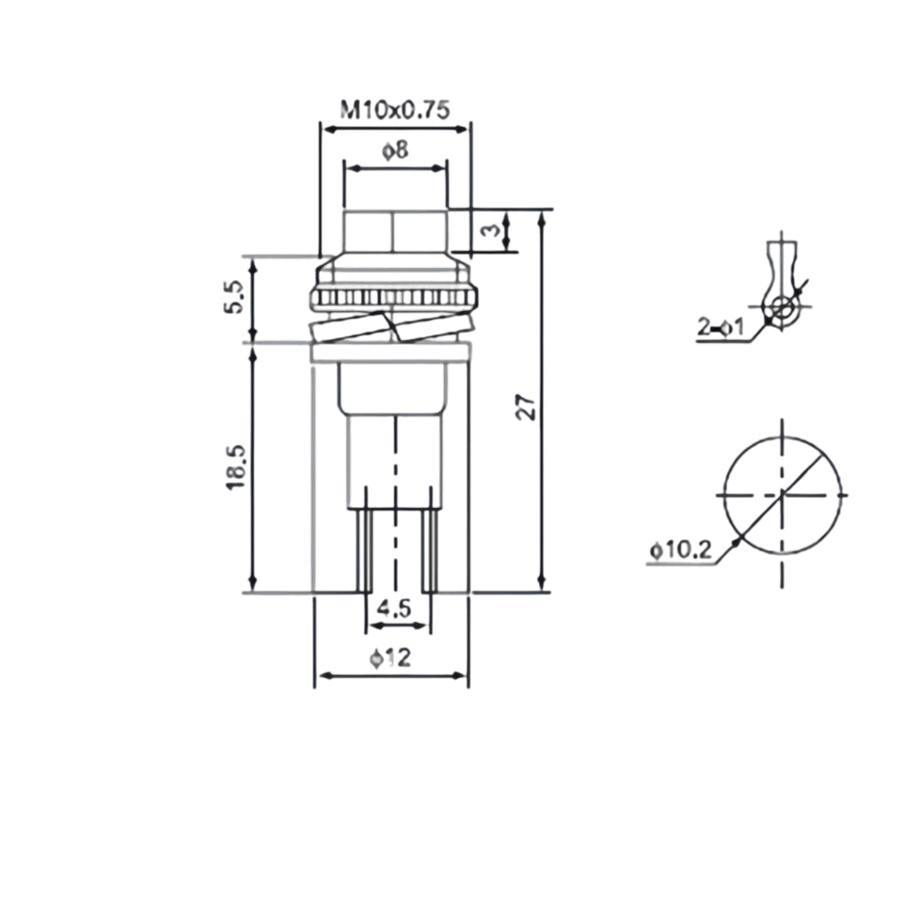 6 x Red Push Button Switches Panel Mount 10mm Momentary OFF/ON SPST Switches