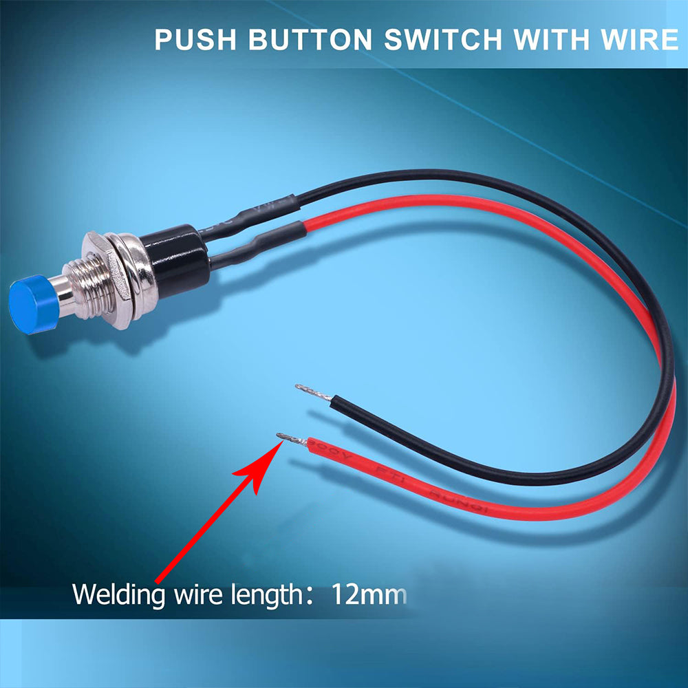 5 x BLUE Push Button Switches 7mm ON/OFF SPST Panel Mount Switches 20cm Wire