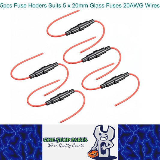 5 x Inline Glass Fuse Holders Suits 5mm x 20mm Glass Fuses with 20AWG Wires