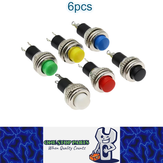6pcs Push Button Switches Panel Mount 10mm Momentary OFF/ON SPST Switches