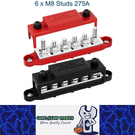 M8 Bus Bar 12V-48V 275A Power Distribution Block 6xM8 Posts Studs Terminal Block