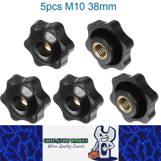5 x M10 38mm Hand Tighten Nut 6 Petal with Hole Through Easy Tighten and Release