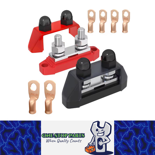 M10 Bus Bar 12-48V 250A Power Distribution Block 2xM10 Posts Stud & 6 Copper Lug