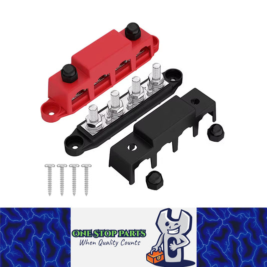 M10 Bus Bar 12V-48V 250A Power Distribution Block 4xM10 Posts Studs 3xM4Terminal
