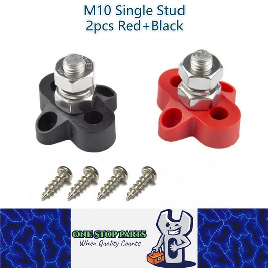 M10 Red and Black Insulated Power Distribution Stud Terminal Block Single Stud
