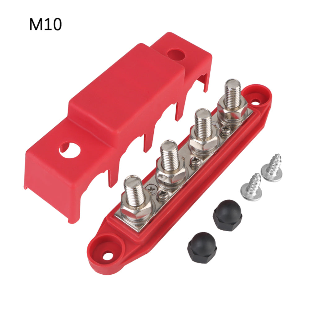 M10 Bus Bar 12V-48V 250A Power Distribution Block 4xM10 Posts Stud 3xM4 Terminal
