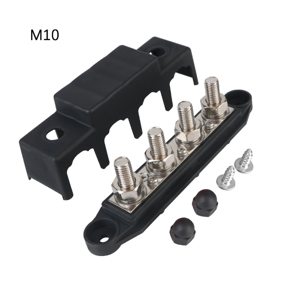 M10 Bus Bar 12V-48V 250A Power Distribution Block 4xM10 Posts Stud 3xM4 Terminal