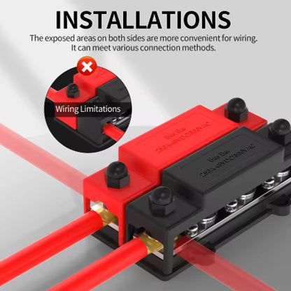 M10 Bus Bar 12V-48V 250A Power Distribution Block 8xM10 Posts Stud 6xM4 Terminal