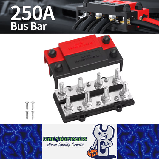 M10 Bus Bar 12V-48V 250A Power Distribution Block 8xM10 Posts Stud 6xM4 Terminal