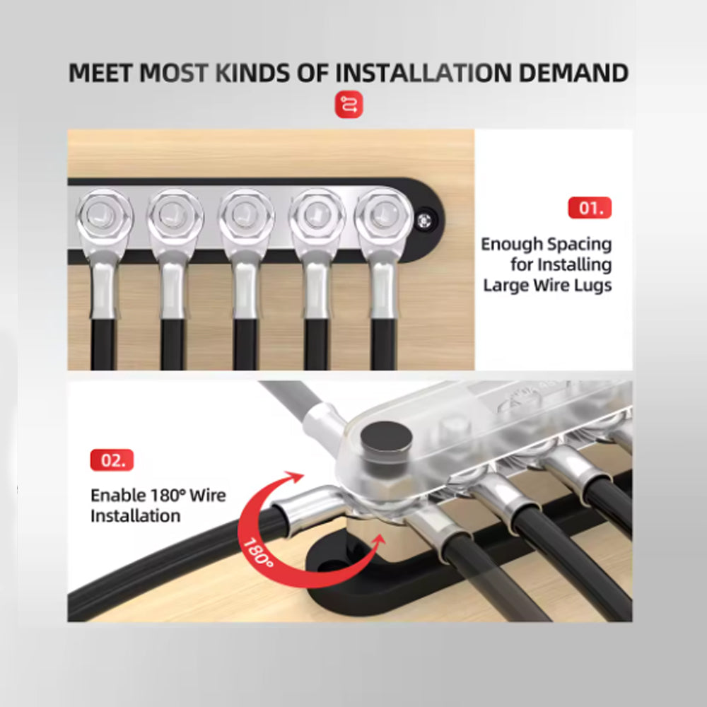Dual M10 Bus Bar 12V-48V 600A Power Distribution Block 6xM10 Posts Stud Terminal