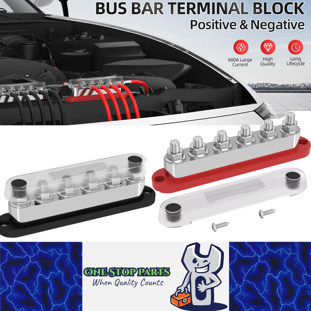 Dual M10 Bus Bar 12V-48V 600A Power Distribution Block 6xM10 Posts Stud Terminal