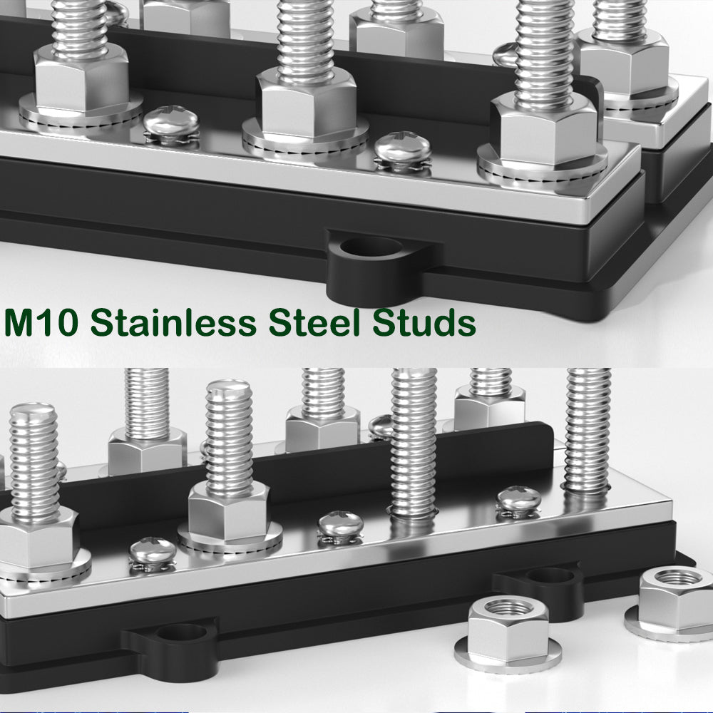 M10 Bus Bar 12V-48V 250A Power Distribution Block 8xM10 Posts Stud 6xM4 Terminal
