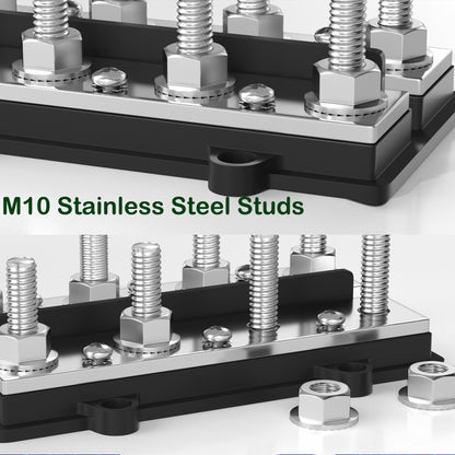 M10 Bus Bar 12V-48V 250A Power Distribution Block 8xM10 Posts Stud 6xM4 Terminal