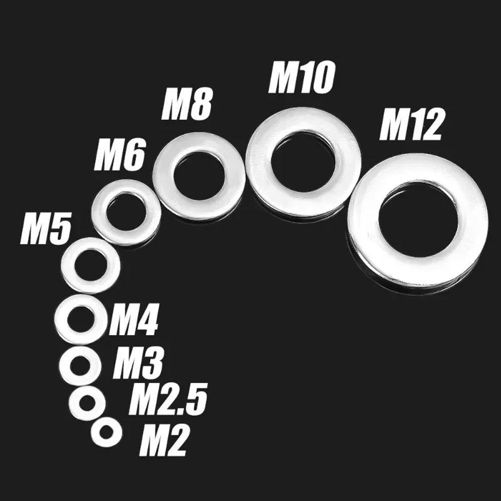 580pcs Stainless Steel Washer Assortment Kits M2-M12 Metal Screw Flat Washer
