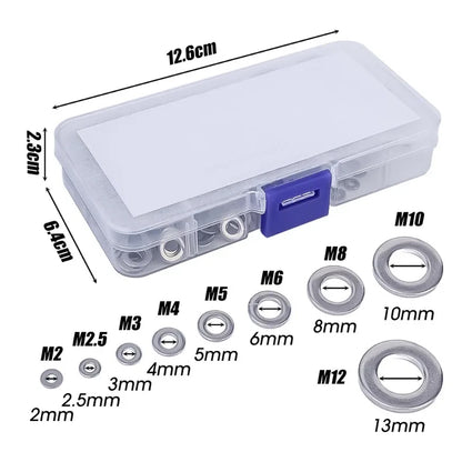 580pcs Stainless Steel Washer Assortment Kits M2-M12 Metal Screw Flat Washer